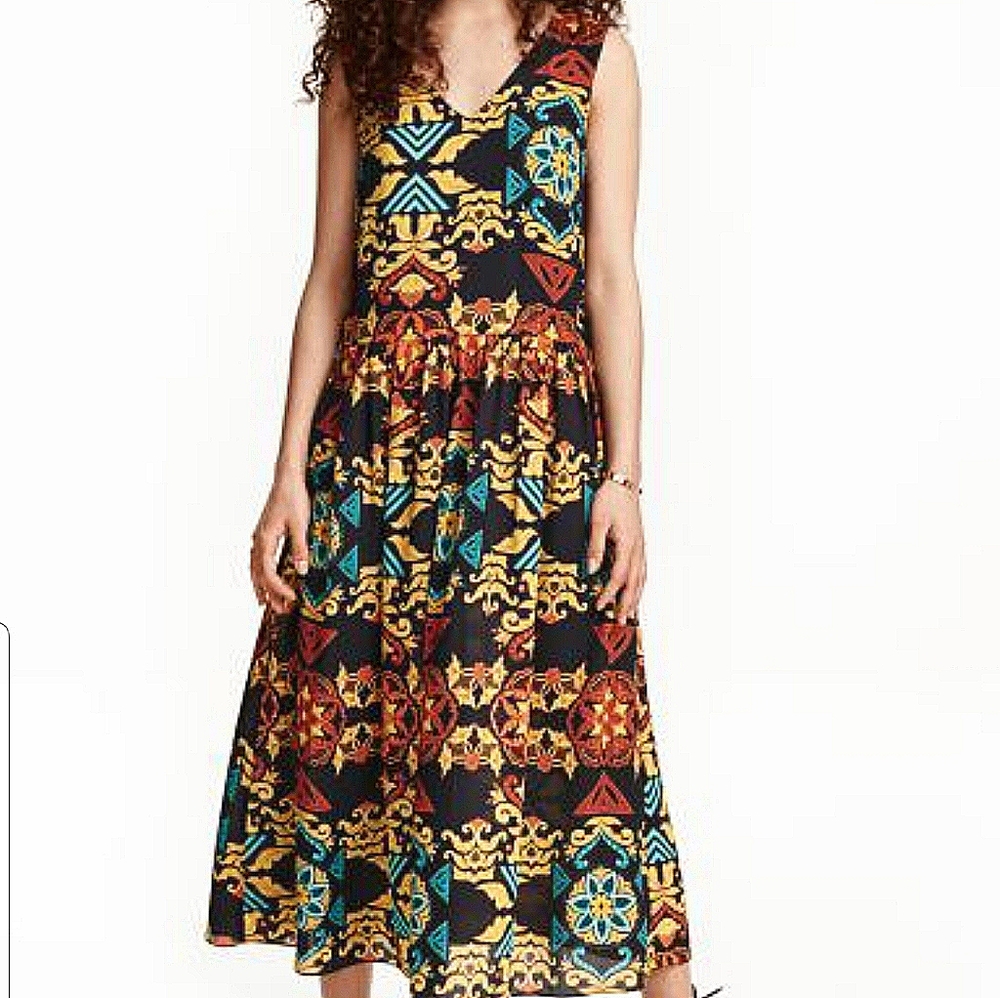 H&M Midi Dress Multicolored Print Size 2 - image 1